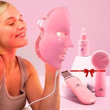 VogueNow LED Face Mask Light Therapy Premium Spa Kit 4 Pcs - With Ultrasonic S