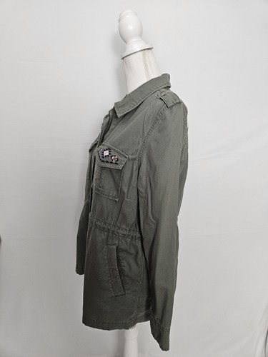 Wild Pearl Green Canvas Jacket Embroidered Aztec Geometric Print Women's Small - Picture 8 of 10