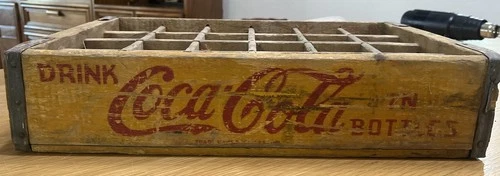 Coca-Cola Yellow Wood Crate 24 Bottle Original Vintage Good Shape