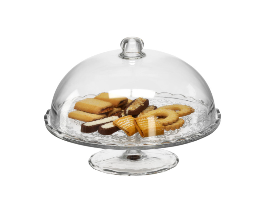 Kuchenplatte Tortenplatte Fuß und Haube 29cm Tortenständer Servierplatte Glas