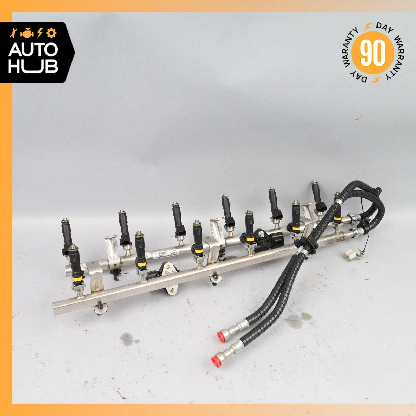 10-17 Aston Martin DB9 Rapide Fuel Injector Rail Set w/Injectors 4G4E9S441DA OEM