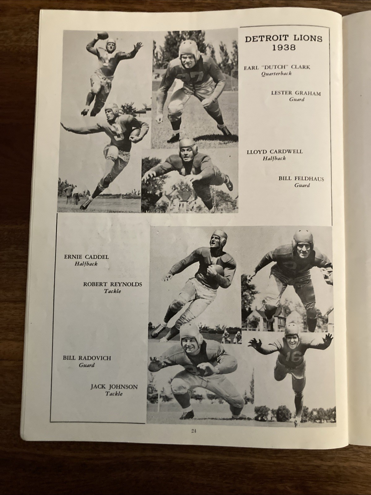1938 DETROIT LIONS vs. WASHINGTON REDSKINS FOOTBALL PROGRAM/“DUTCH” CLARK!!!