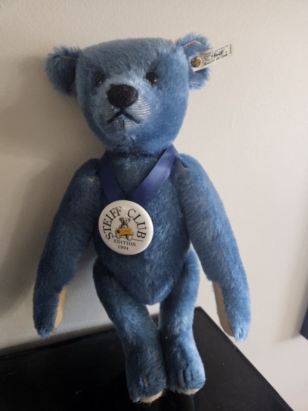  1994 Steiff Club 12" Blue Teddy Bear Growler 1908 Replica Stuffed Blau 420047