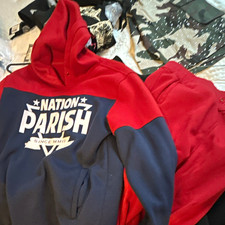 Men's 2-Piece Red/Blue Colorblock Fleece Logo Hoodie Tapered Pants L