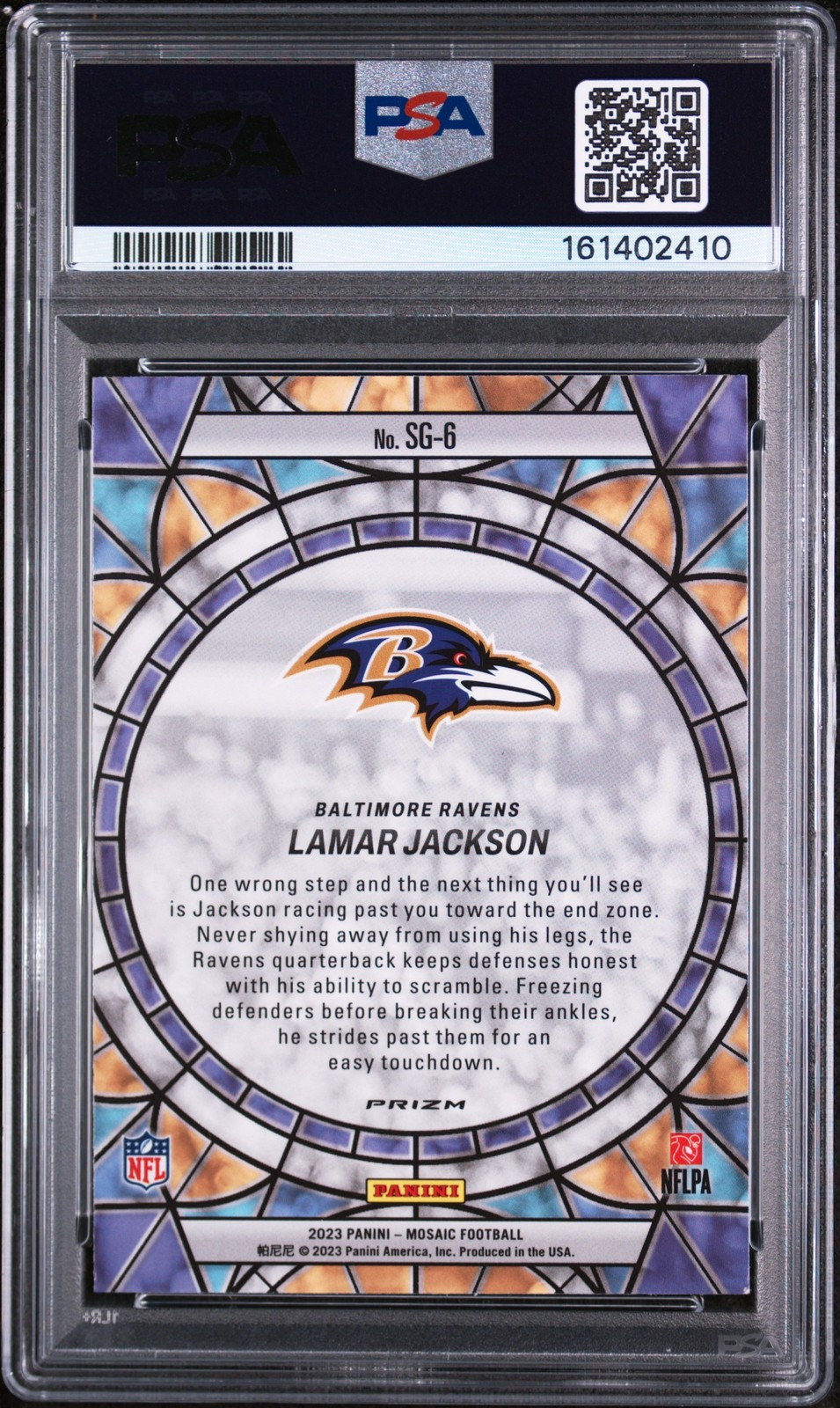 2023 PANINI MOSAIC STAINED GLASS #SG6 LAMAR JACKSON PSA 8 view 2