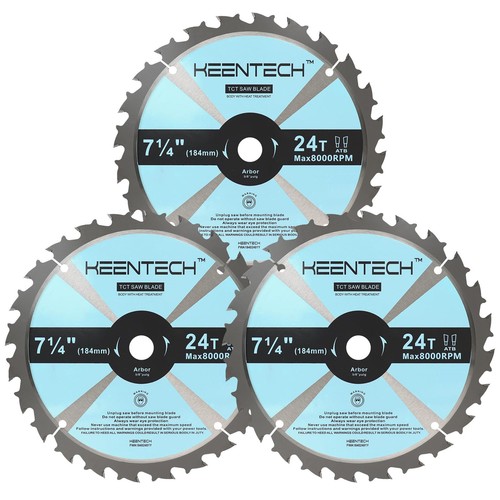 7-1/4 Inch Circular Saw Blade 24T, 3Pcs, 5/8" Arbor, ATB Carbide Teeth, Gener...