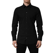 DOLCE & GABBANA Shirt Black Cotton Stretch GOLD Fit Dress 42/US16.5/XL 750usd