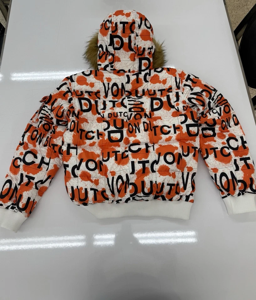 Von голландский пуховик куртка белый оранжевый логотип печать искусственного меха капюшон размер L - Изображение 2 из 4