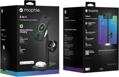 Mophie 3-IN-1 Ausziehbar Magsafe Laden Ständer Station Schwarz 15W Fast Dock Neu