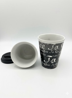 Könitz ''Coffee To Go'' Ceramic Travel Mug Set of 2 Cups with Silicone Lid