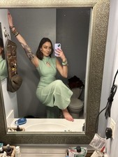 Vintage 70s Handmade Unbranded Wide Leg Mint Green Bell bottom Jumpsuit Size 6