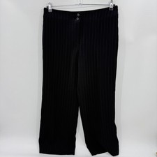 ARMANI COLLEZIONI Womens Wide Leg Career Trouser Pant Size 10 Pin Stripe Black