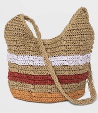 Universal Thread Women's Striped Straw Shoulder Handbag