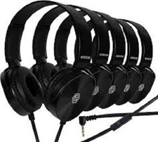Classroom Headphones-Bulk 10-Pack, Student On Ear Comfy Black With Microphone