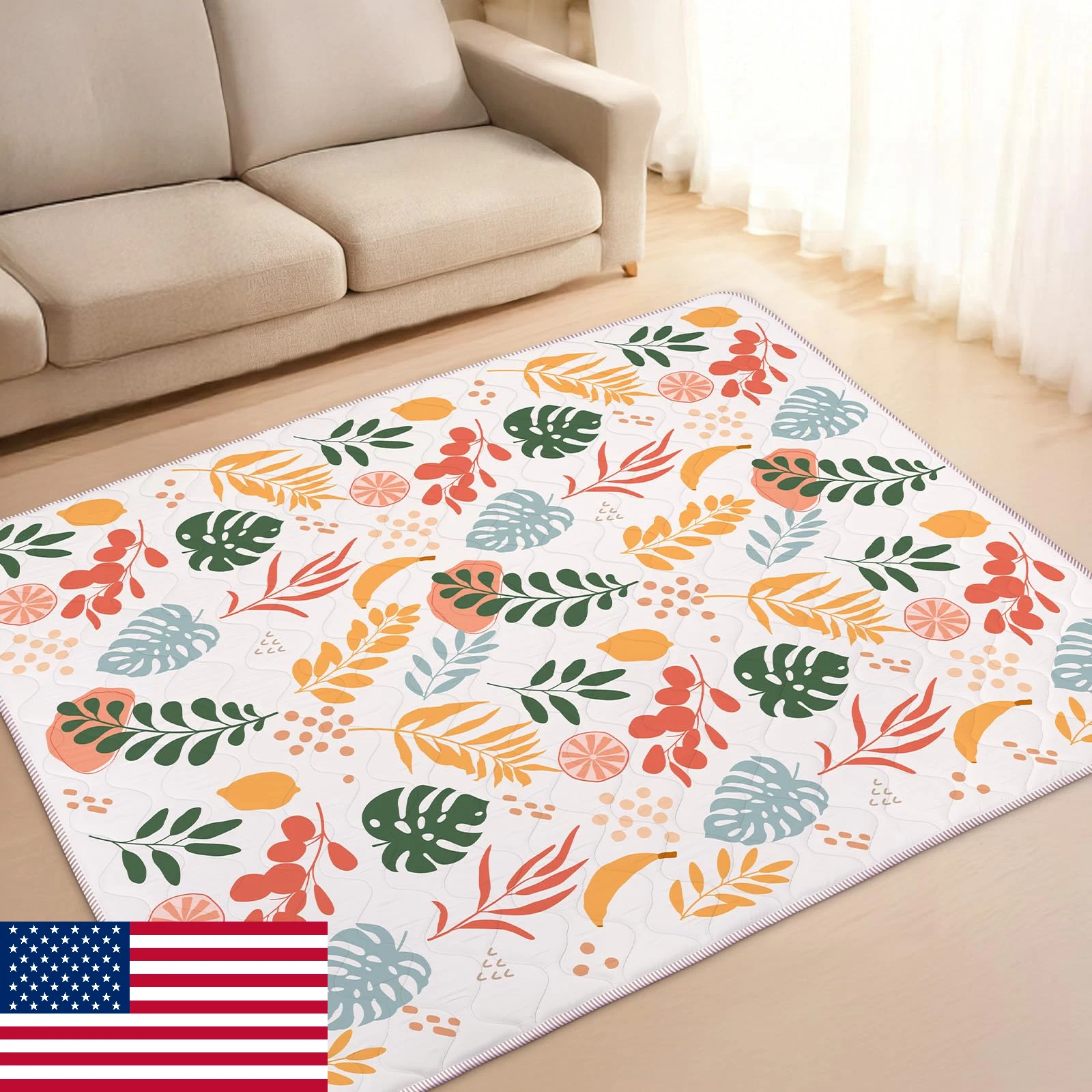 71"x59" Thick Foam Play Mat for Floor, Soft Quilted & Cushioned Playmat