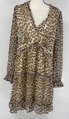Vera Moda Womens Dress Ruffle Layered Mini Dress Leopard Curve 14 Animal Print