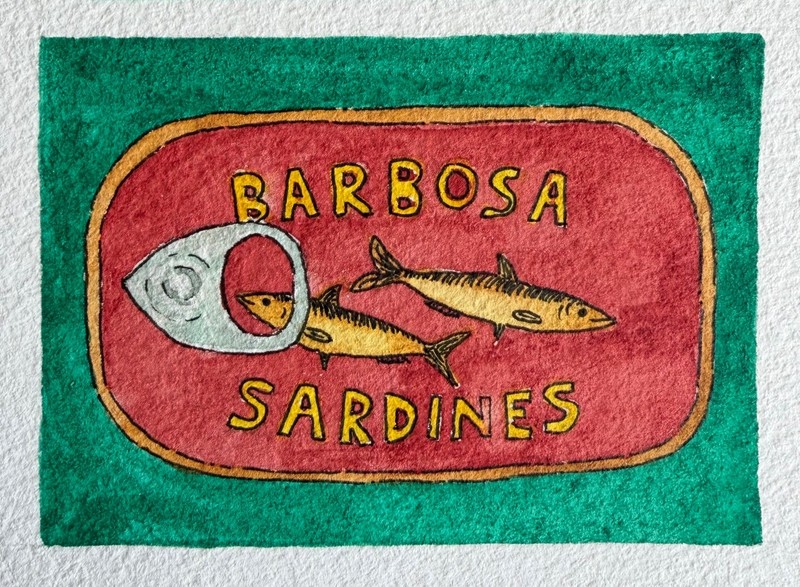 Original ACEO Barbosa Sardines Watercolor Painting OOAK Fish Art