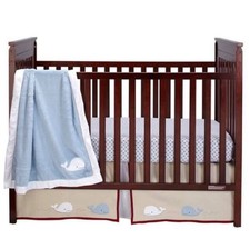 Wendy Bellissimo Whale Crib Bedding Set NEW Blanket Dust Ruffle Sheet Baby Boy