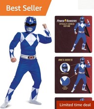 Comfortable Blue Power Ranger Costume with Jumpsuit  Mask for Kids Age 4-6