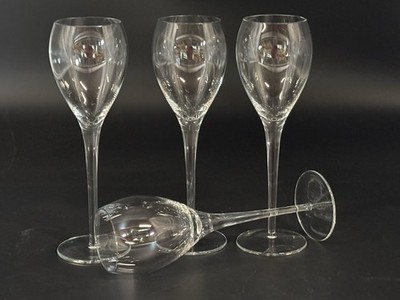 Set 4 Tall Crystal Champagne Flutes Tulip Bowl Pulled Stem Elegant Stemware 8.5''