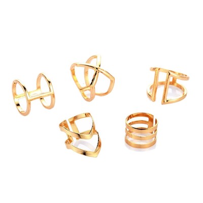 5 Stück / Set Classic Gold Color V Ringe Geometrical Irregular Punk J4646