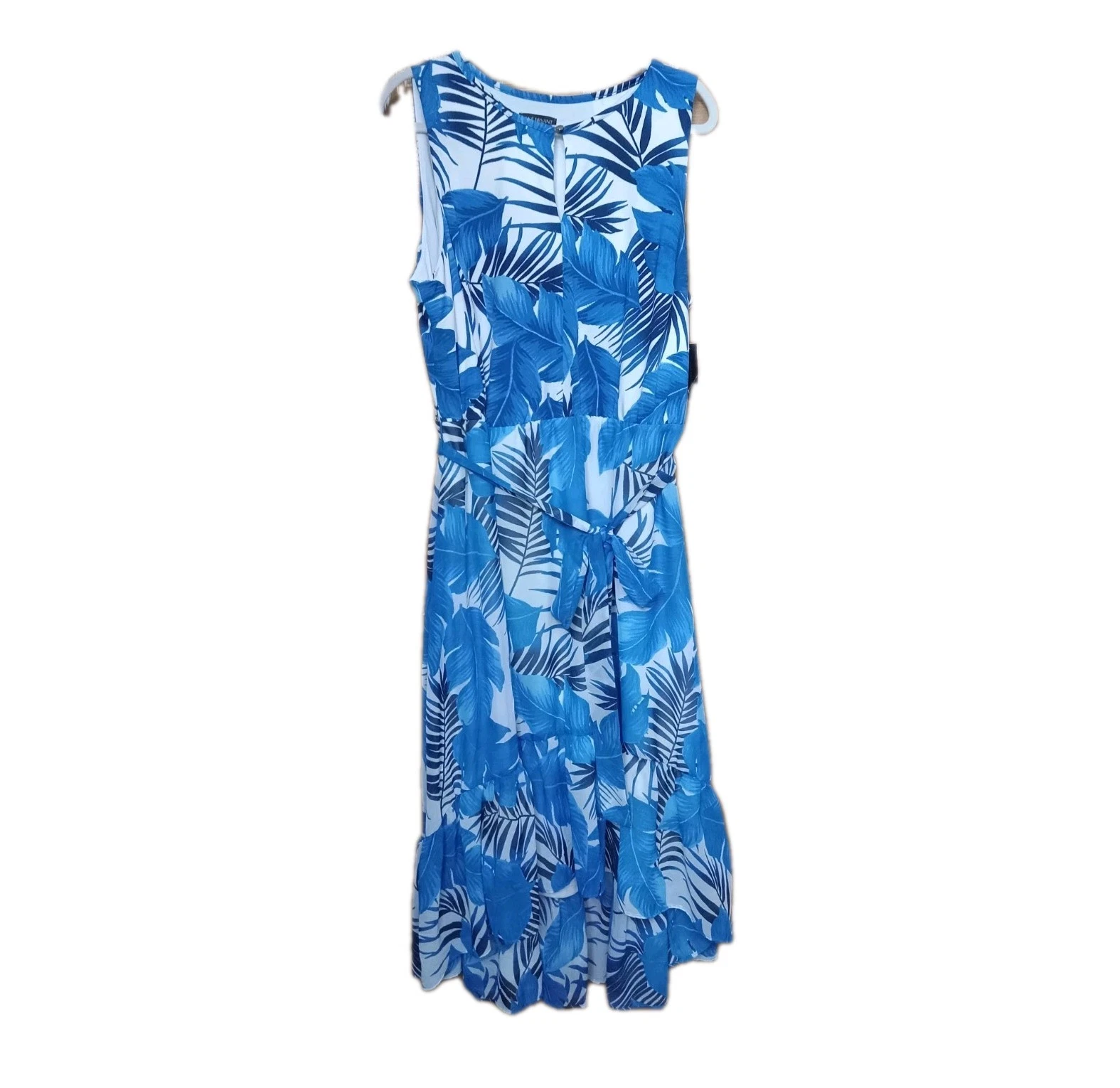 Lane Bryant Sz 18 Blue Floral Maxi Hi Low Tank Belted Dress Lined Nwt