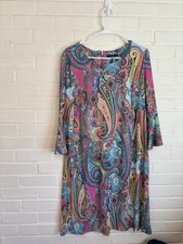 Tommy Hilfiger Size 14 Paisley Print Bell Sleeve Shift Dress Multicolor Knit
