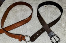2 Boys large belts synthetic leather, 1 light brown, 1 dark brown