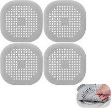 4 Pcs Gray Silicone Hair Catchers with Suction Cup for Drain Covers, Square Stop
