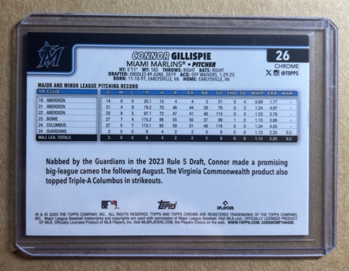2025 Topps Chrome MLB Connor Gillespie Sepia Refractor #26 - Picture 2 of 2