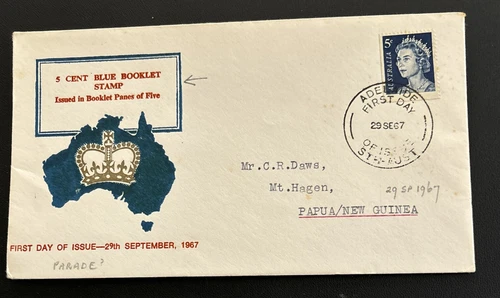 Australian FDC  1967 Provisional Issue 5c Blue Booklet Stamp