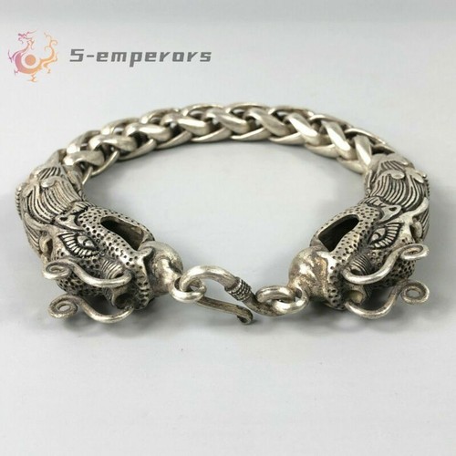 Chinese Rare Collectible Tibet Silver Handwork Dragon Amulet Bracelet Exquisite - Picture 1 of 6