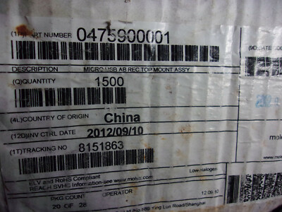 MOLEX 47590-0001 , 0475900001 USB Connectors MICRO USB AB REC RA SMT TOP