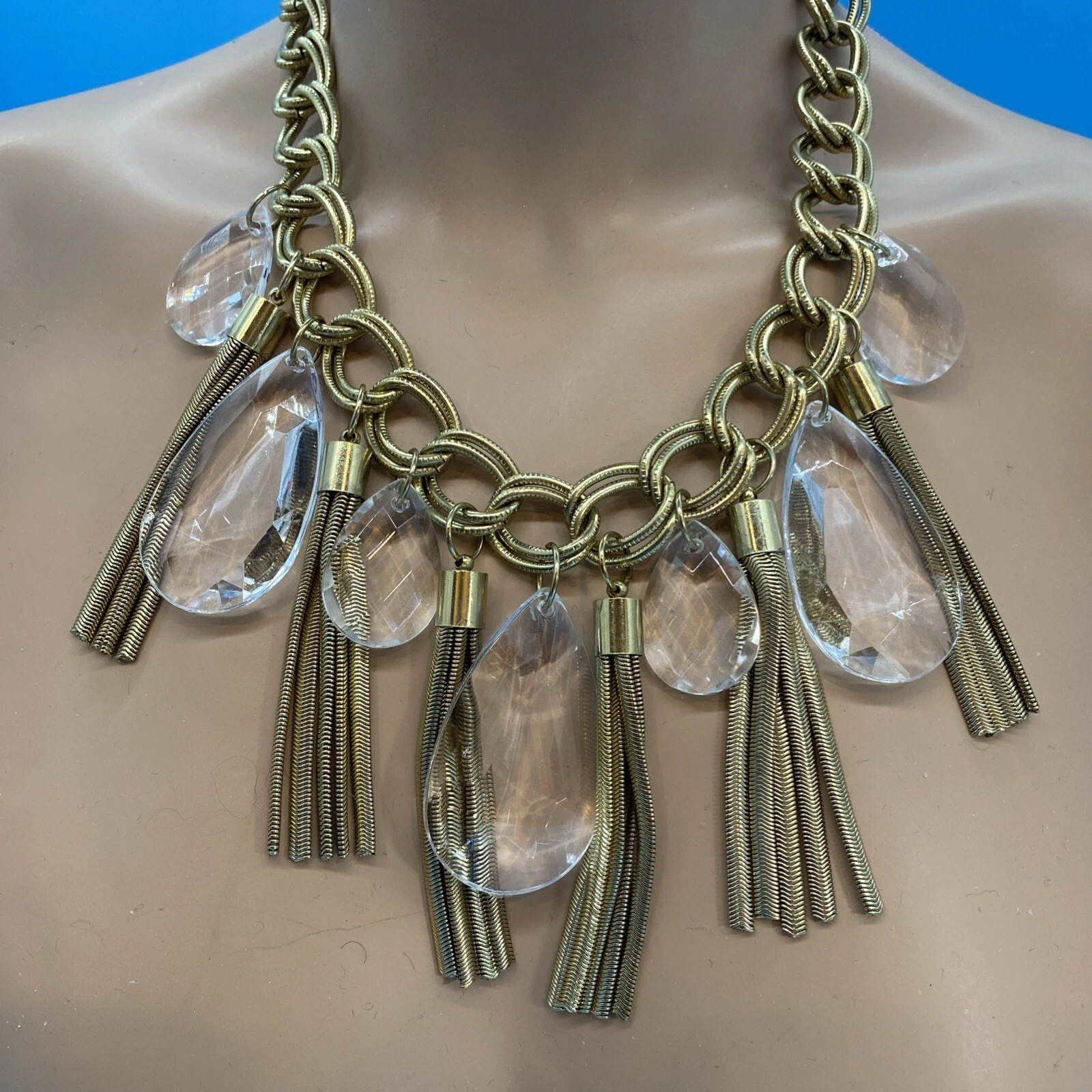 VETEMENTS Collana R J Graziano firmata acrilico trasparente sfaccettato gocce di lacrime e tono oro ONS