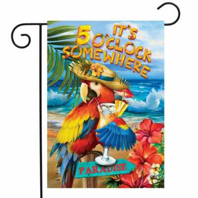 FM48 IT'S 5 O'CLOCK SOMEWHERE PARROT PARTY DRINKS 12''x18'' GARDEN FLAG BANNER 