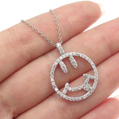 925 Sterling Silver Swarovski Crystal Smile Emoji Cable Chain