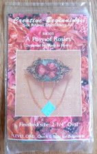 NEW  Creative Beginnings Silk Ribbon Embroidery Kit "A Posy of Rosies"  Oval Pin