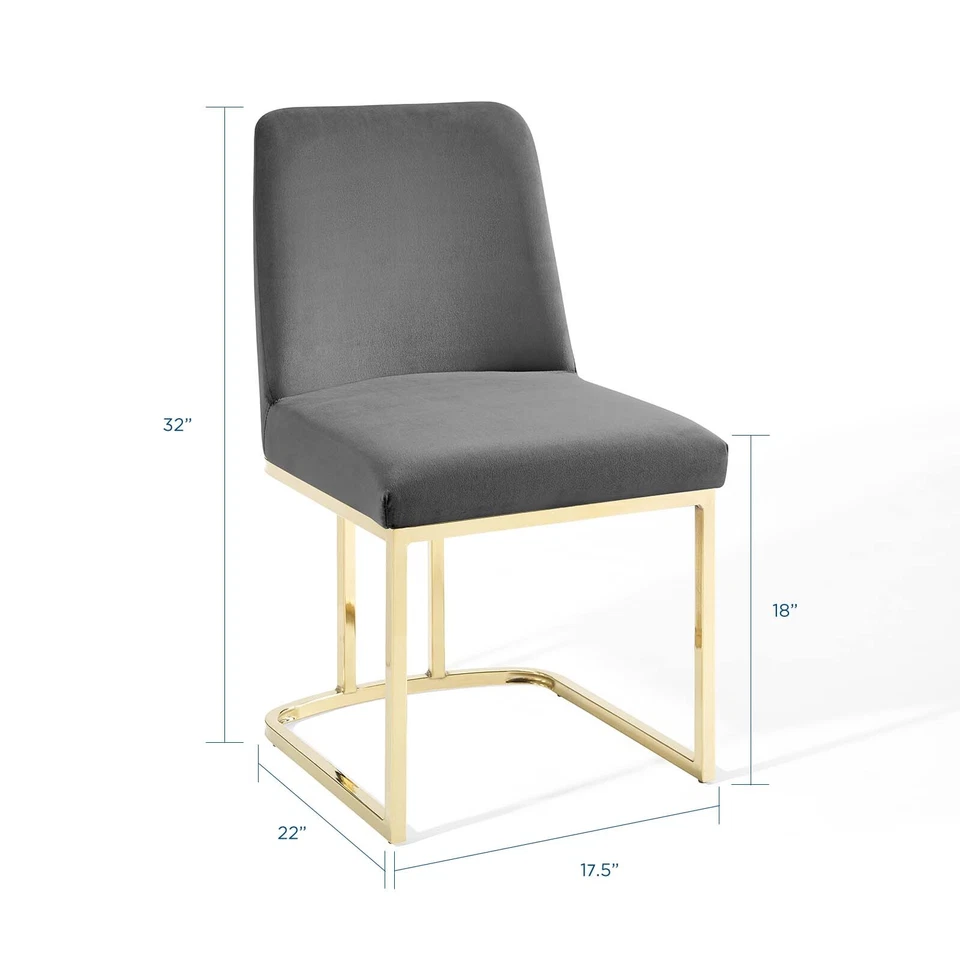 Modway Amplify Sled Base Performance Velvet Dining Side Chair in Gold Gray - Image 2 of 4