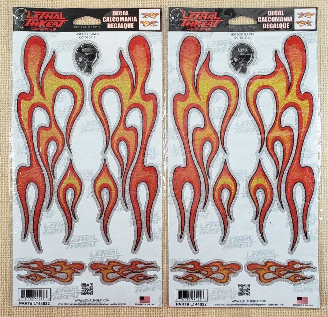 (2 Pack) Lethal Threat Hot Rod Metal Flame Sticker Decal Set Easy Peek & Stick