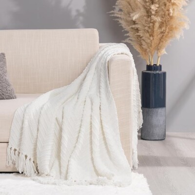 RECYCO Chenille Strick Überwurf Decke für Couch (203x152cm), super weich warm kuschelig