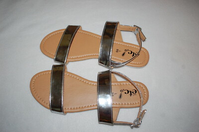 Womens SHINY SILVER METALLIC SANDALS Open Toe DRESSY CASUAL Buckle SIZE M 7-8