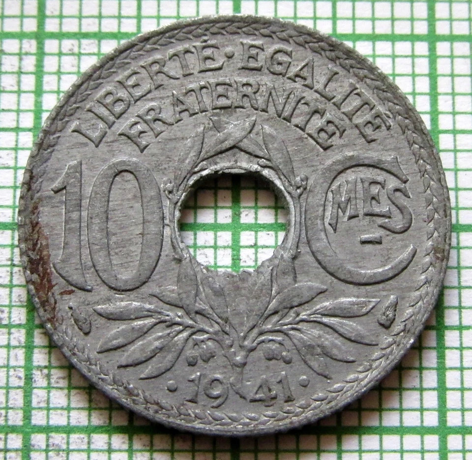 FRANCE VICHY FRENCH STATE 1941 10 CENTIMES, WWII COINAGE, ZINC Top Grade UNC - Image 3 of 4