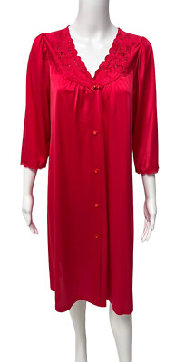 Vintage Schatten Line Damen 3/4 Ärmel Leuchtend Rot Geknöpft Nacht Robe GRÖSSE