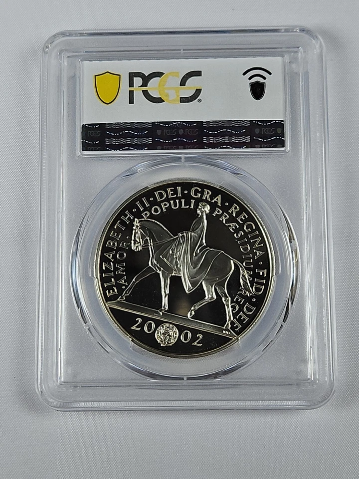 2002 Great Britain 5 Pounds Royal Golden Jubilee Queen on Horse - PCGS PR69DCAM - Image 3 of 4