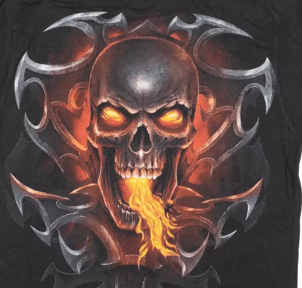 ALTRA t shirt grafica double face drago un lato e teschio e fiamme altro lato