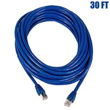 30FT Cat6A RJ45 Ethernet LAN Network STP Shielded Cable Copper Wire 550MHz Blue