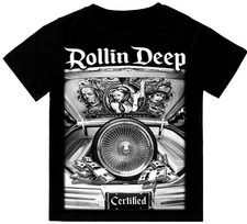 Rollin Deep Low Rider Chicano Art T-Shirt Print On Shaka Wear Heavyweight Tee