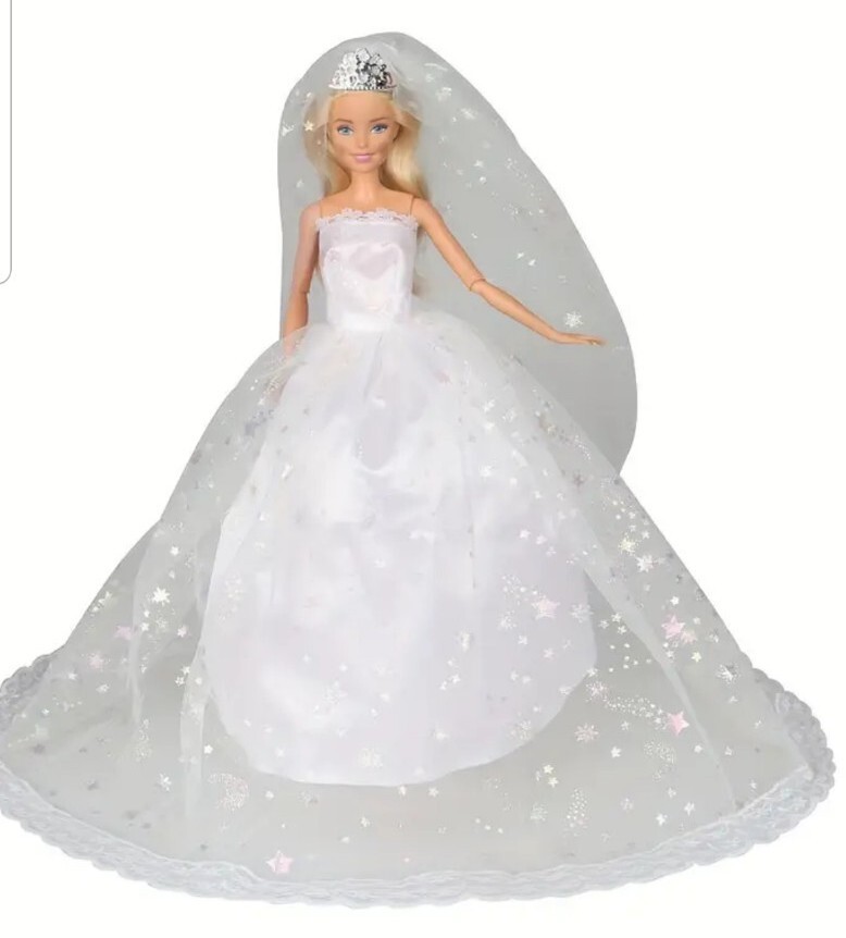 Doll Dress White Wedding Dress With Crown Veil For Barbie Doll 30