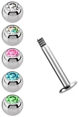 MODERN NATURE PIERCING-SCHMUCK Set Labbra Gioiello Labret Borchie 1,6mm Acciaio Con 5 Colorato Sfere IN 4mm