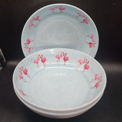3x Tommy Bahama 7.5'' Melamine Bowls Pink Flamingo Beach Coastal Tropical 